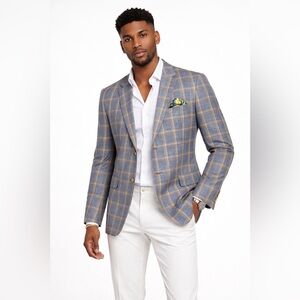 A Fish Named Fred Blue Yellow Plaid Blazer Men’s Size 46 Sport Coat Suit